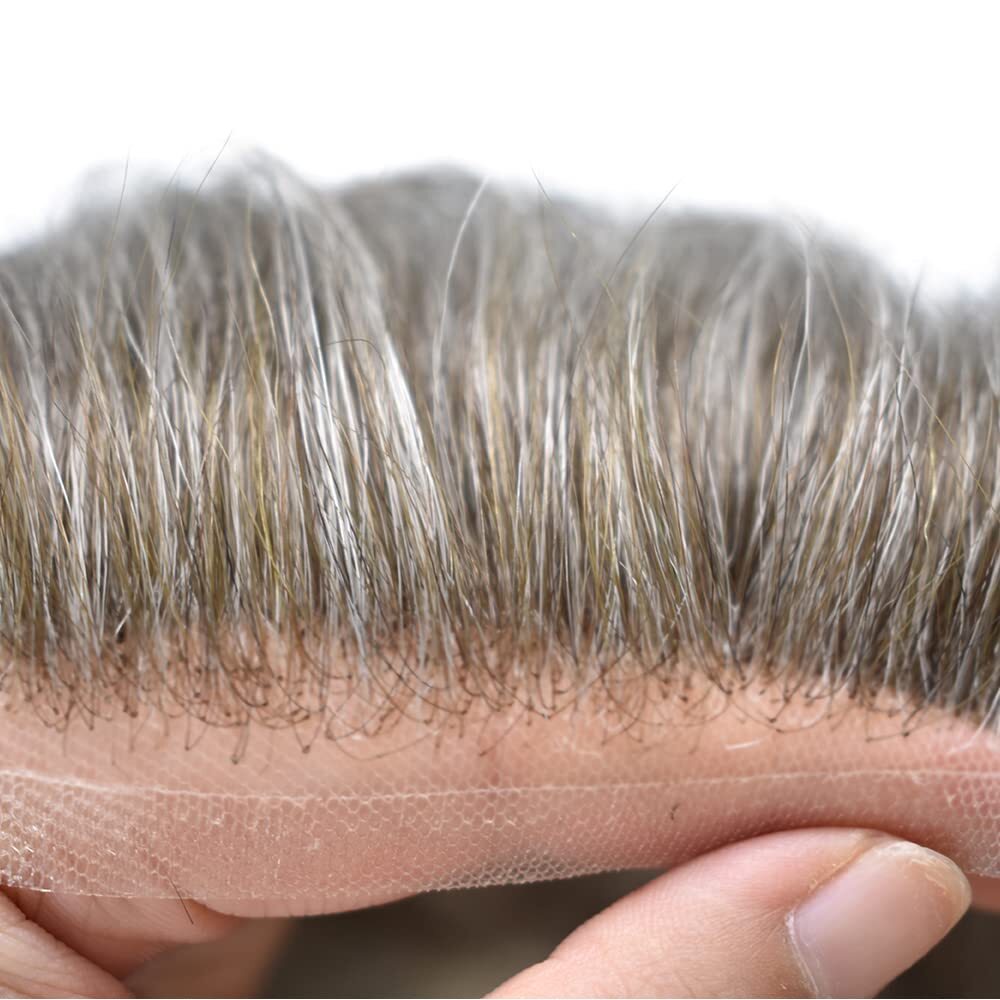 Swiss Lace Front Hair System Replacement PU Skin Mens WigMens Toupee Hairpiece