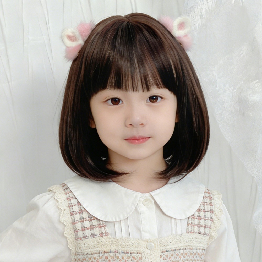 Child Wig for Kids with Bangs Girls Short Curly Wavy Wig Synthetic Hair Wigs