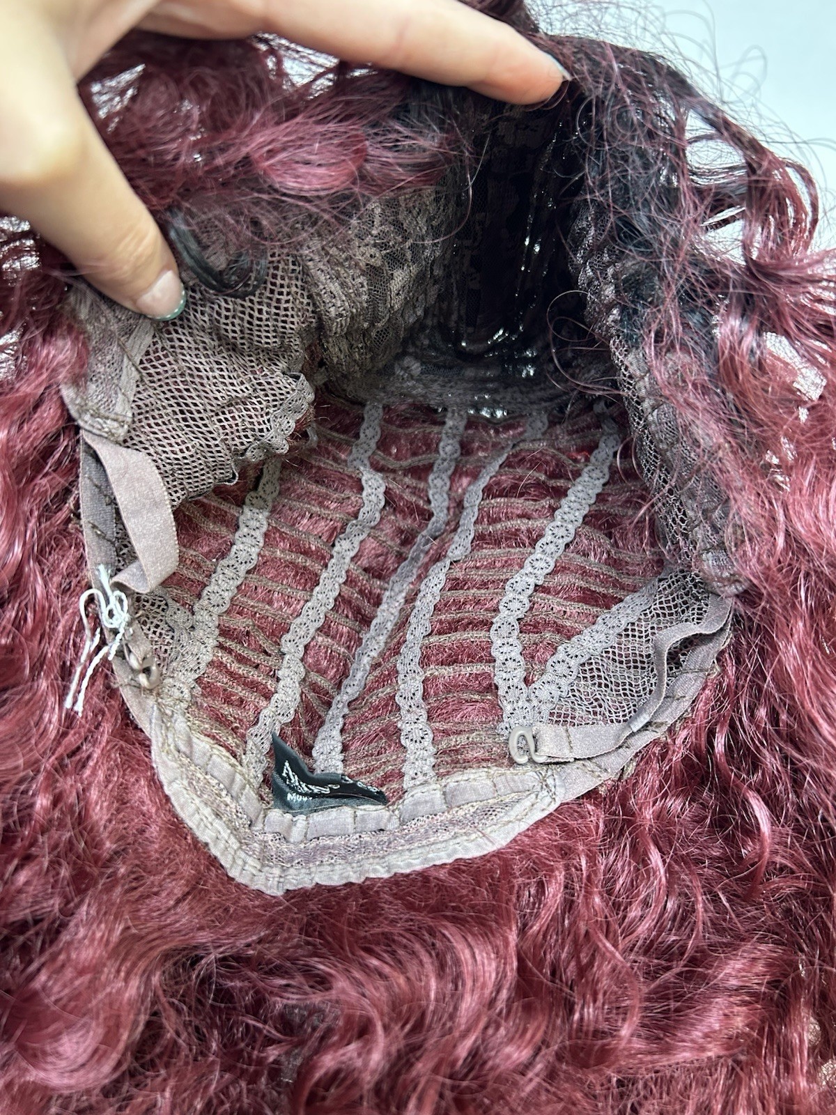 Aurry Bene KD1g Curly C-Part Wig Classic Cap Human Hair Blend Burgundy/Black