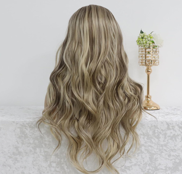 Ash Blonde Highlight Lace Front Wig 13×4 Glueless Wavy 24 Inch Ombre