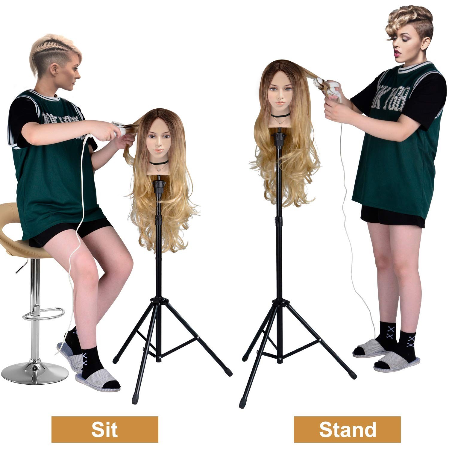 Professional Tripod Wig Holder with T-Pins and Accessories for Hairdressing