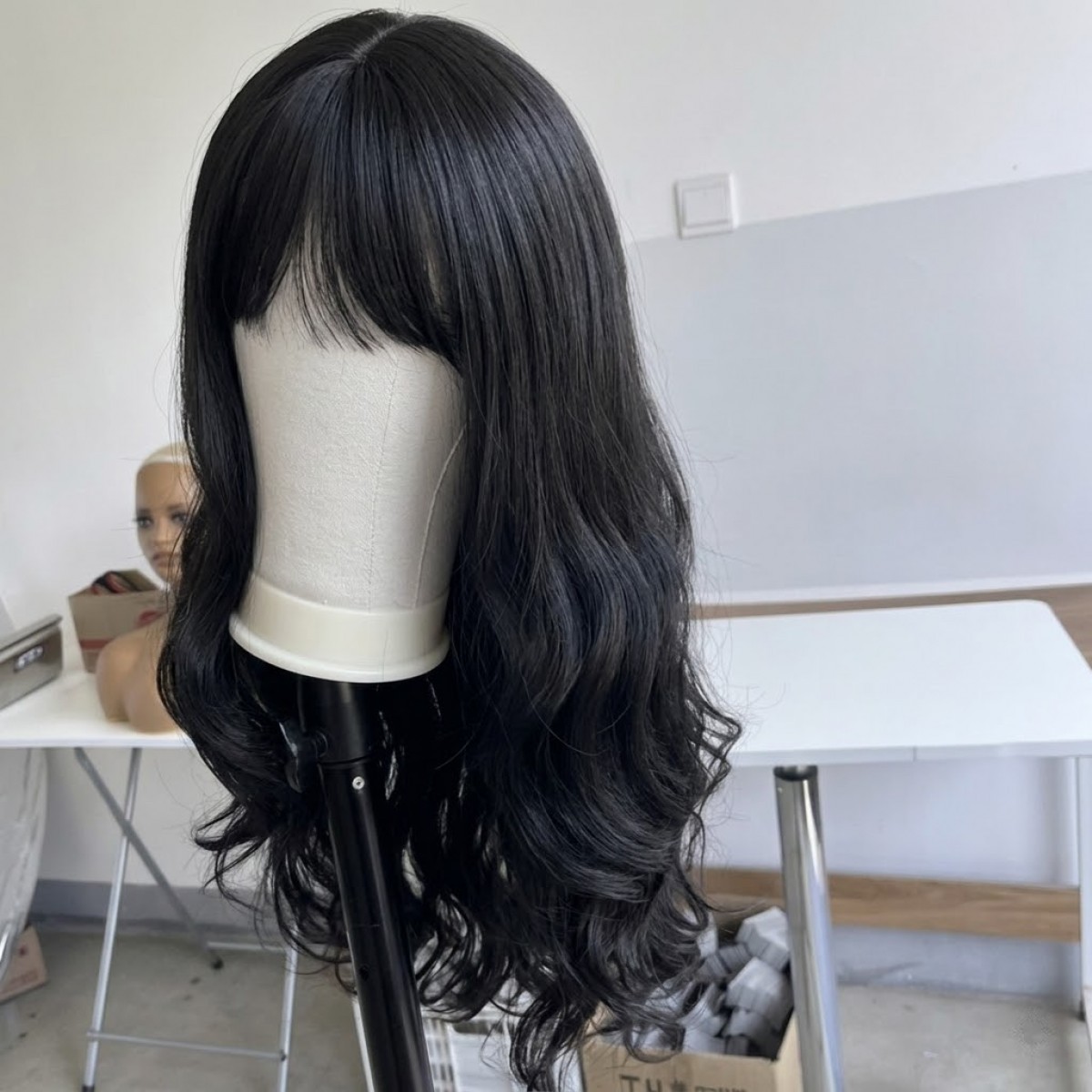 Costume Wig With Bangs Off black Heat Resistant Synthetic Hair Long Wavy