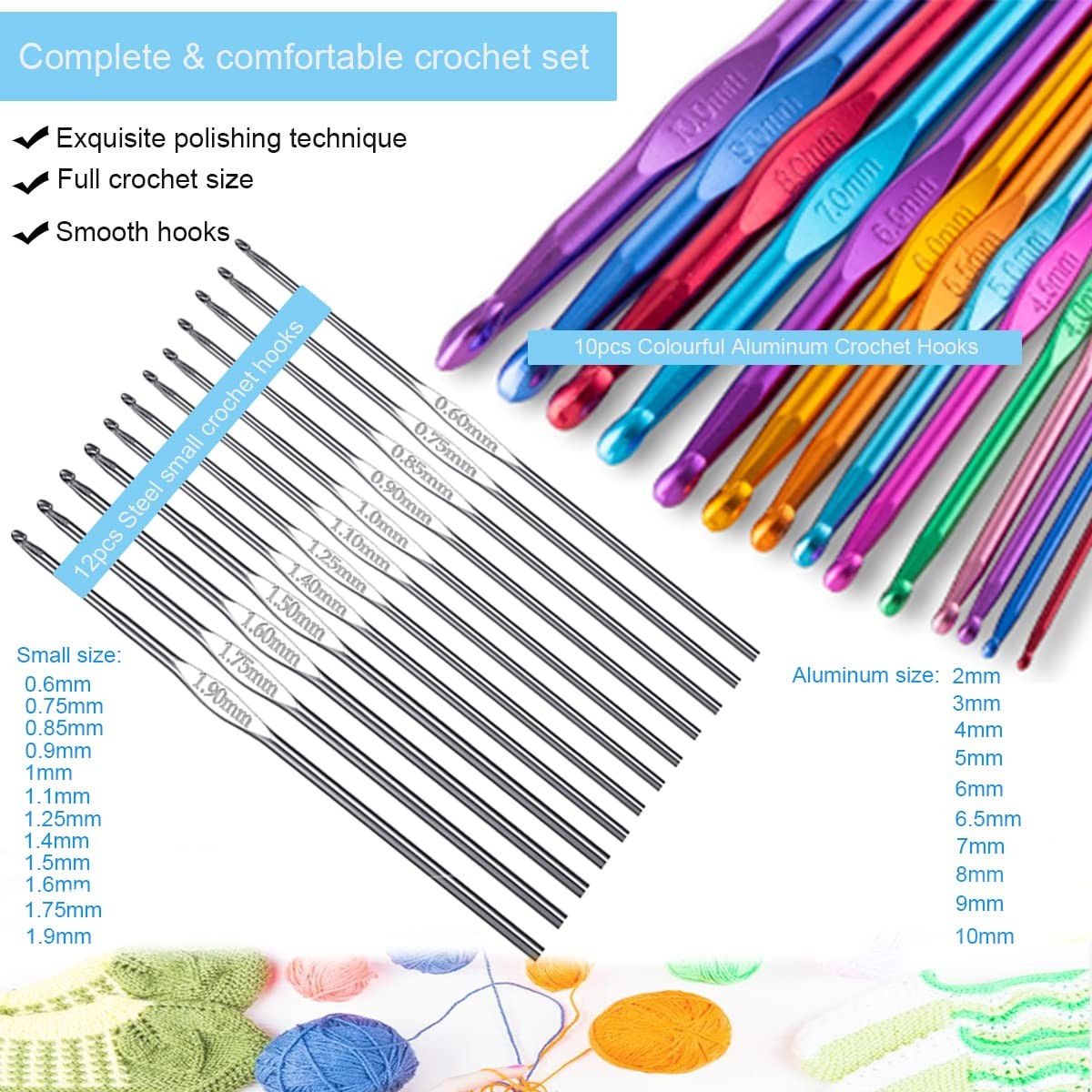Weabetfu 102pcs Crochet Hooks Set Hook Kit with 0.6mm to 10mm, Green