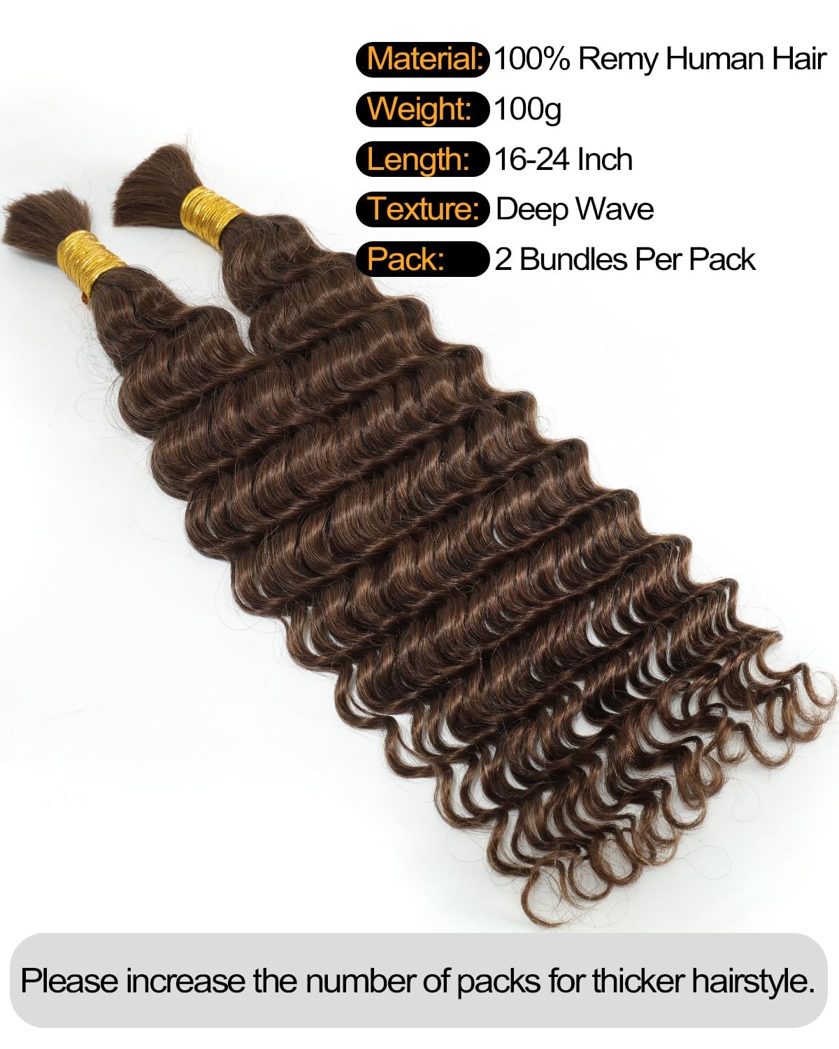 Beeos Deep Wave Boho Hair For Braiding 100G 4 Chocolate Brown Human Braiding