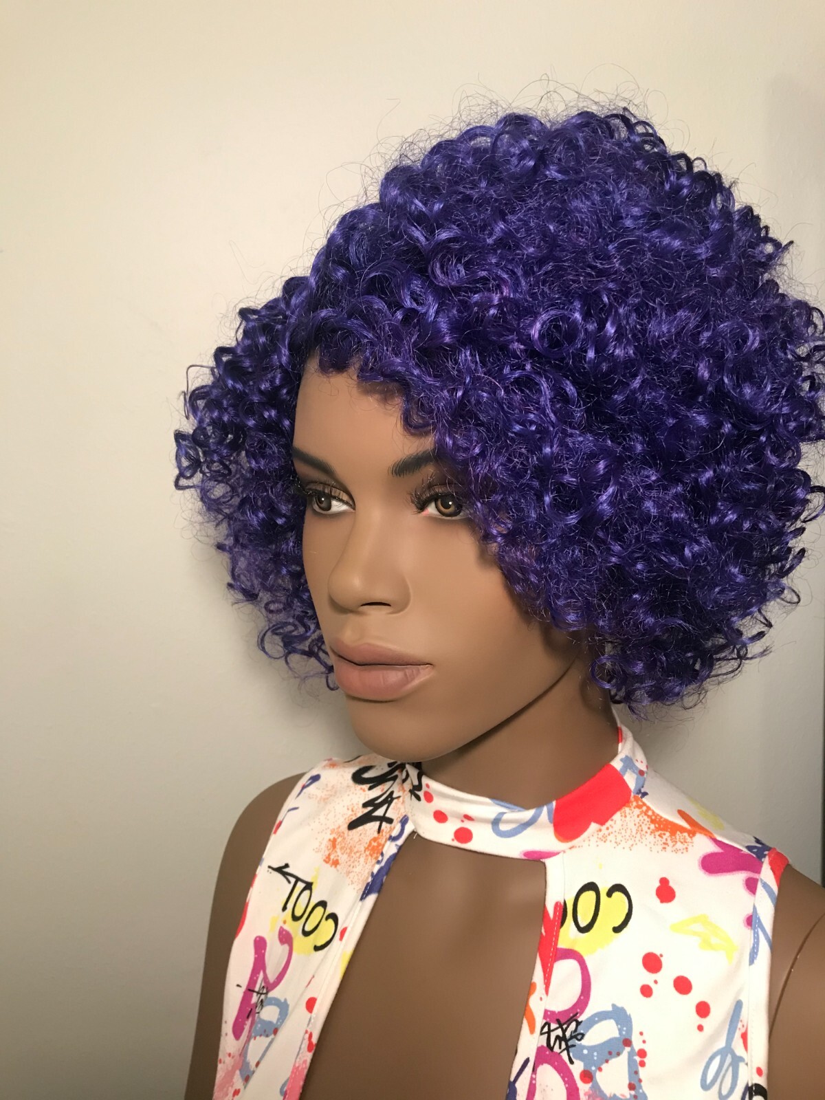 NWT High Temperature Fiber Purple Curly Style Fashion Wig