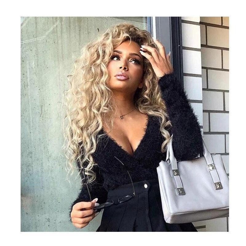 1 Set Long Wave Lace Front Human Hair Wig Wavy Wig Blonde For Women PrePlucked