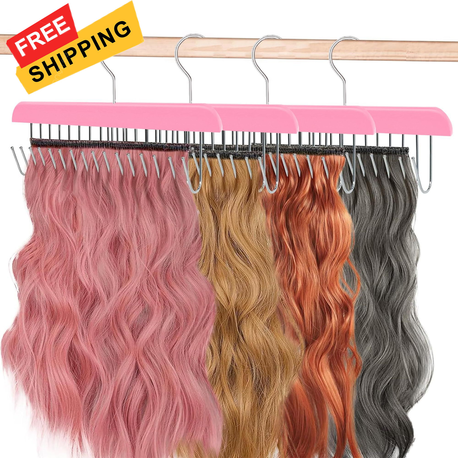 Hair Extension Holder & Hanger for Clip Ins – Weft Organizer 16 Inch, Pink