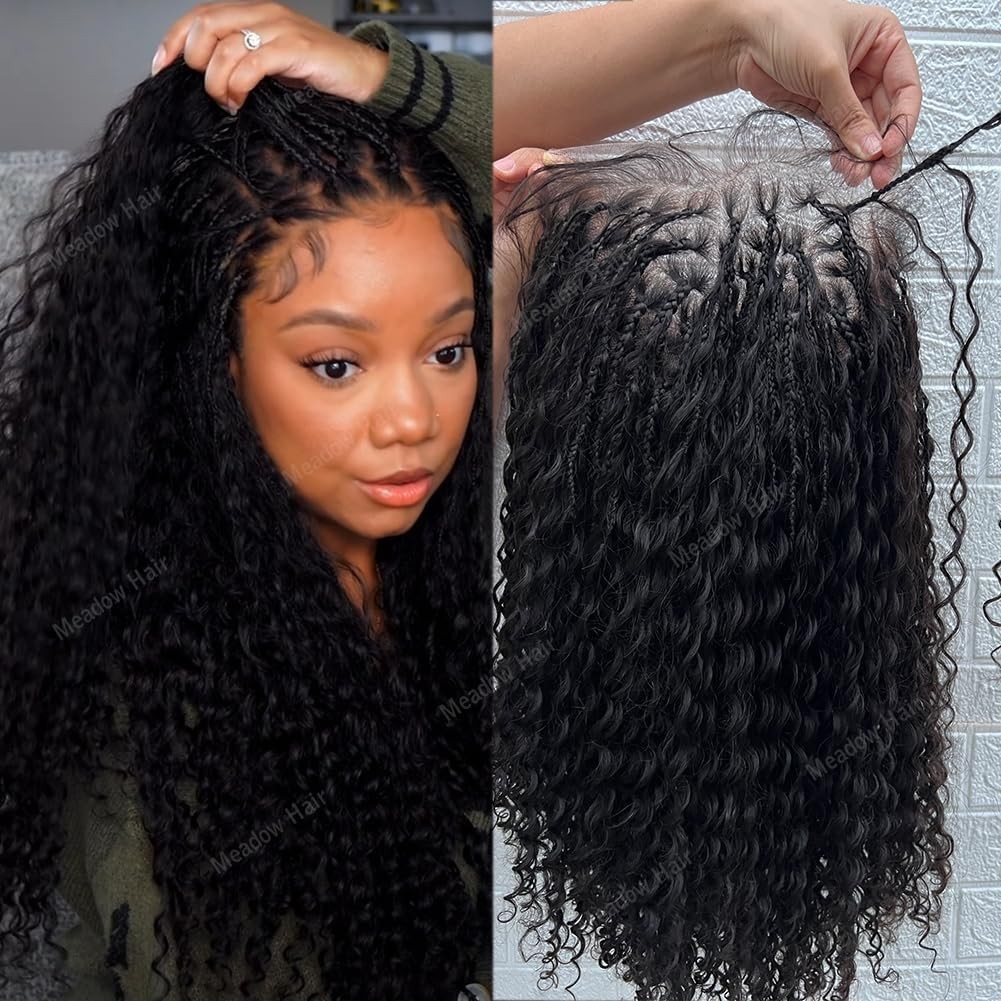 Boho Box Braids Wig – 12″ Full Lace Human Hair, Glueless, Pre-Plucked, Knotless