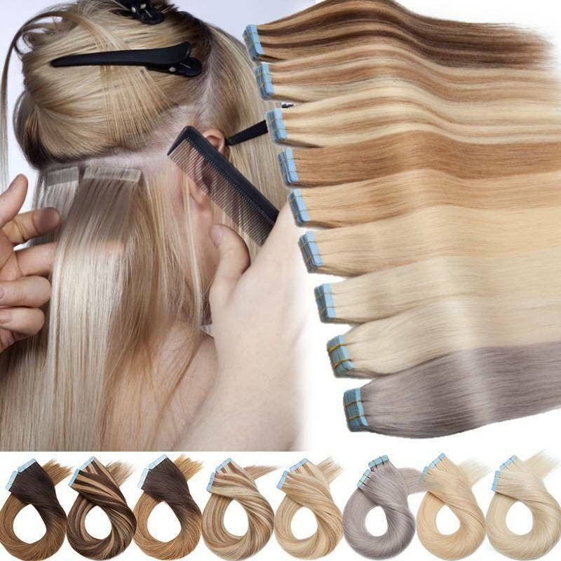 Tape in Real Human Hair Extensions Seamless Skin Weft Remy Russian Hair Straight