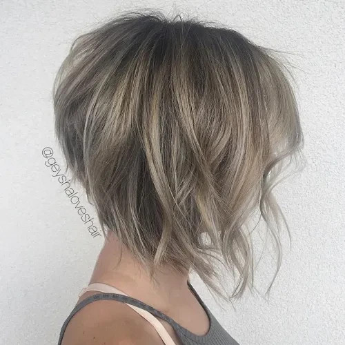 Short Ombre Ash Silver Gray Highlight Lace Front 100% Human Hair Wigs Bob Wigs