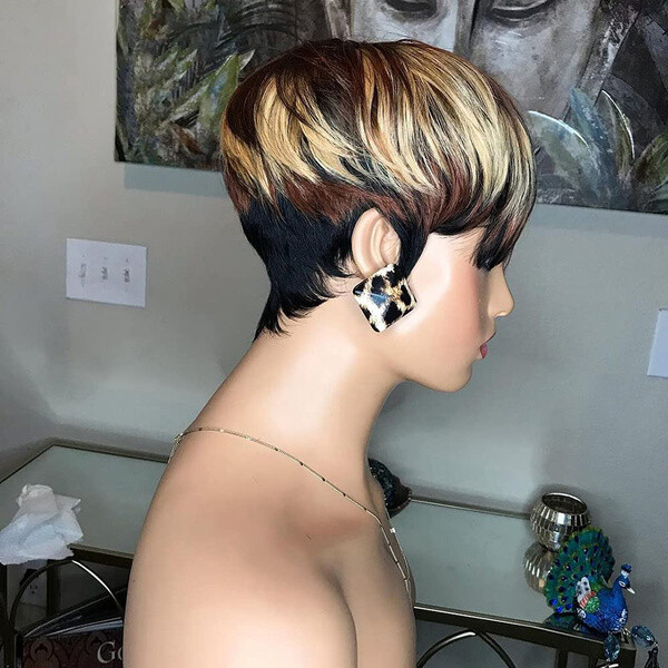 Pixie Cut Human Hair Short Wigs for Women Glueless Black Brown Blonde Mixed Wigs