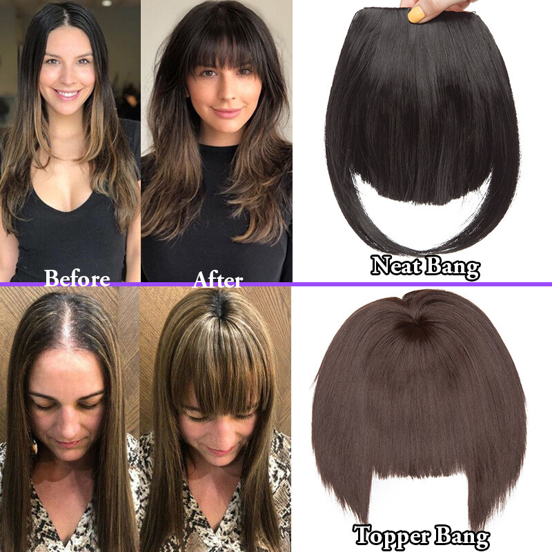 US Thin Air Neat Wispy Bangs Neat Fringe Hairpiece Clip in Front False Hairpiece