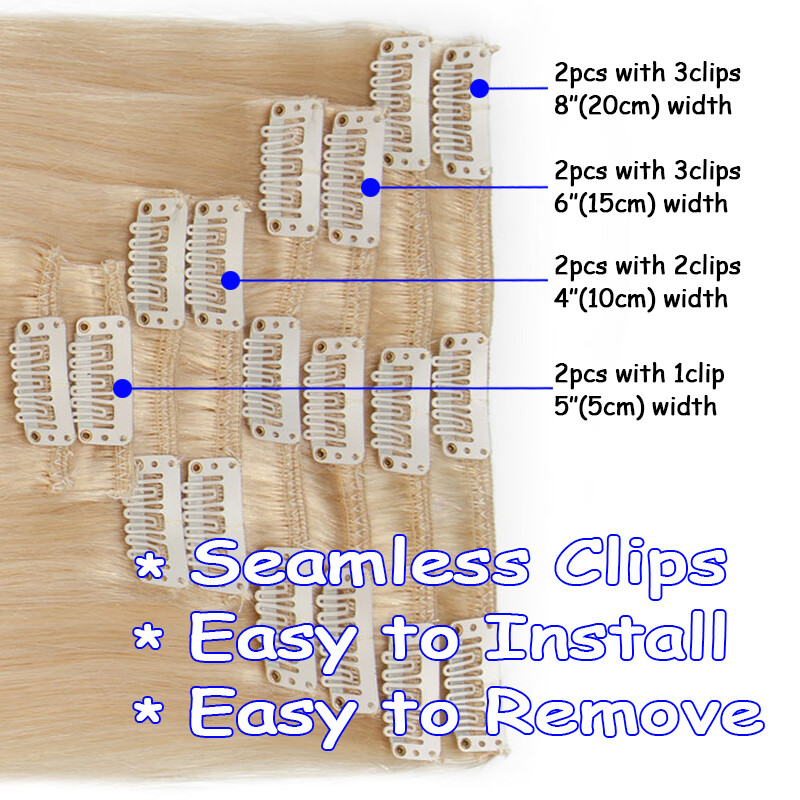 Clip in 100% Remy Real Human Hair Extensions Full Head Medium Short 12/14/16Inch