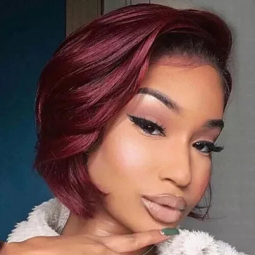 1B/99J Burgundy Pixie Cut Bob Wig Straight Lace Front Wigs Human Hair Short Bob