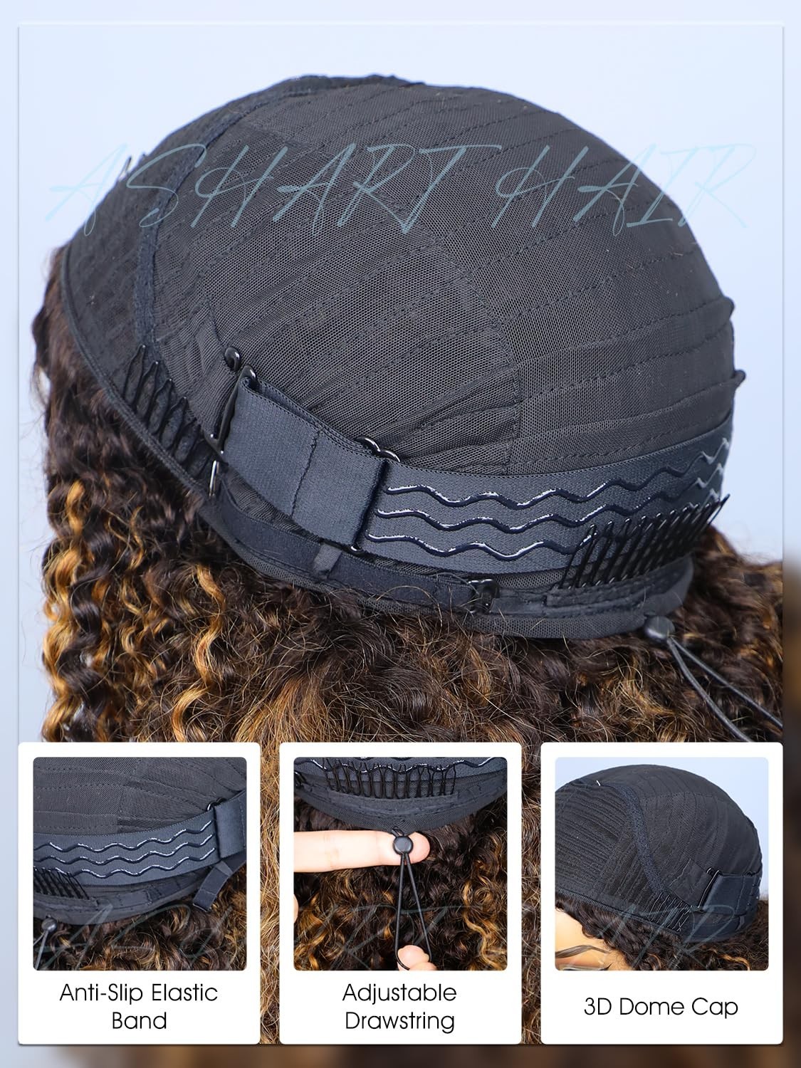 18″ Brown Ombre Kinky Curly Half Wig – 3-in-1 Flip Over, Glueless, 180% Density