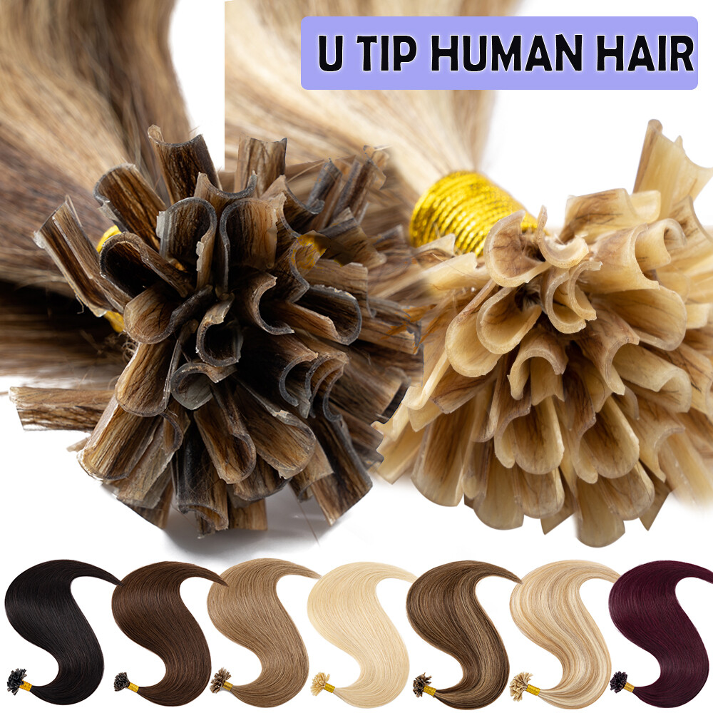 Fusion U Nail Tip Keratin Human Hair Extensions Remy Pre Bonded Glue 100G 12-24″