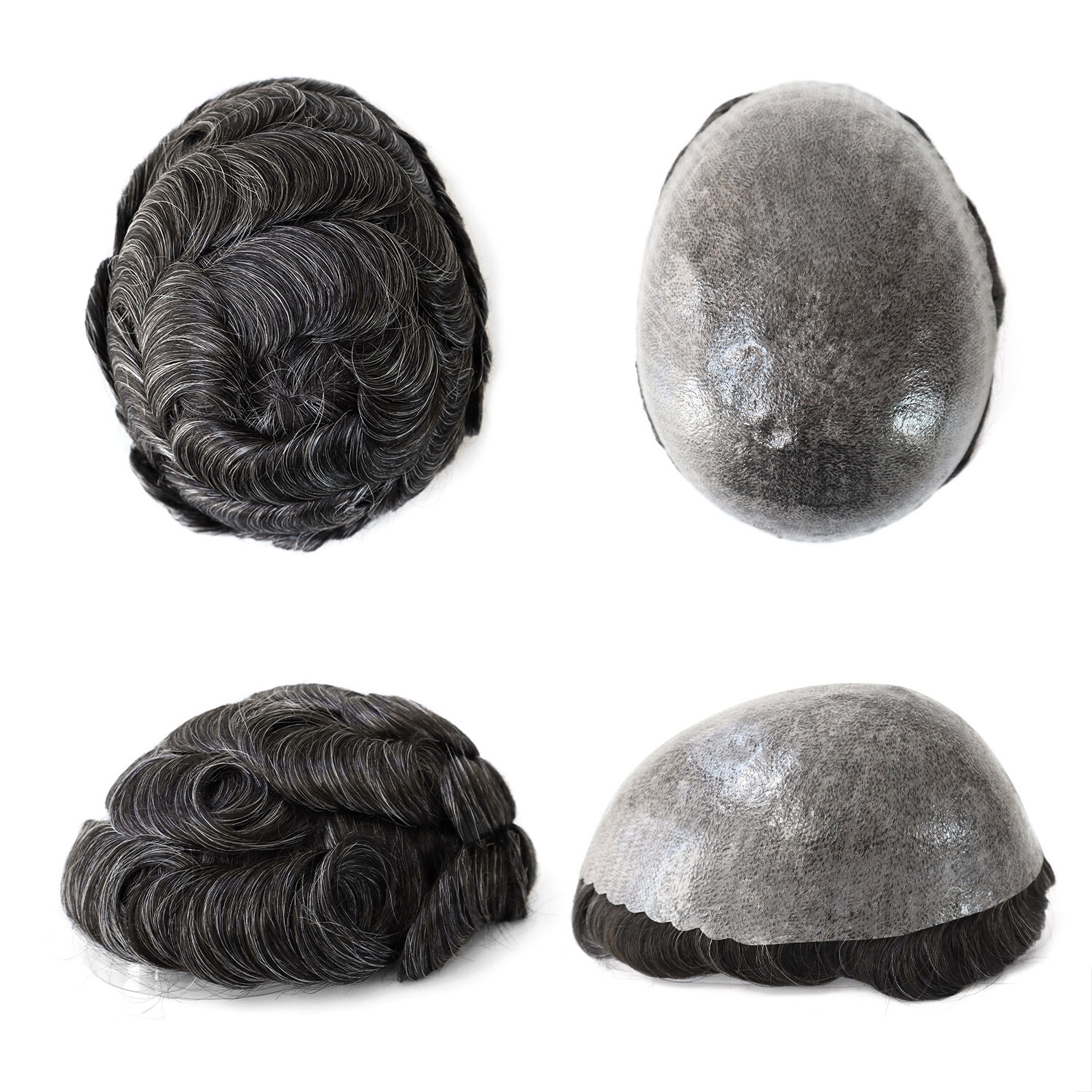 Mens Toupee Human Hair Systems Full Poly Thin Skin Hair Piece Replacement System