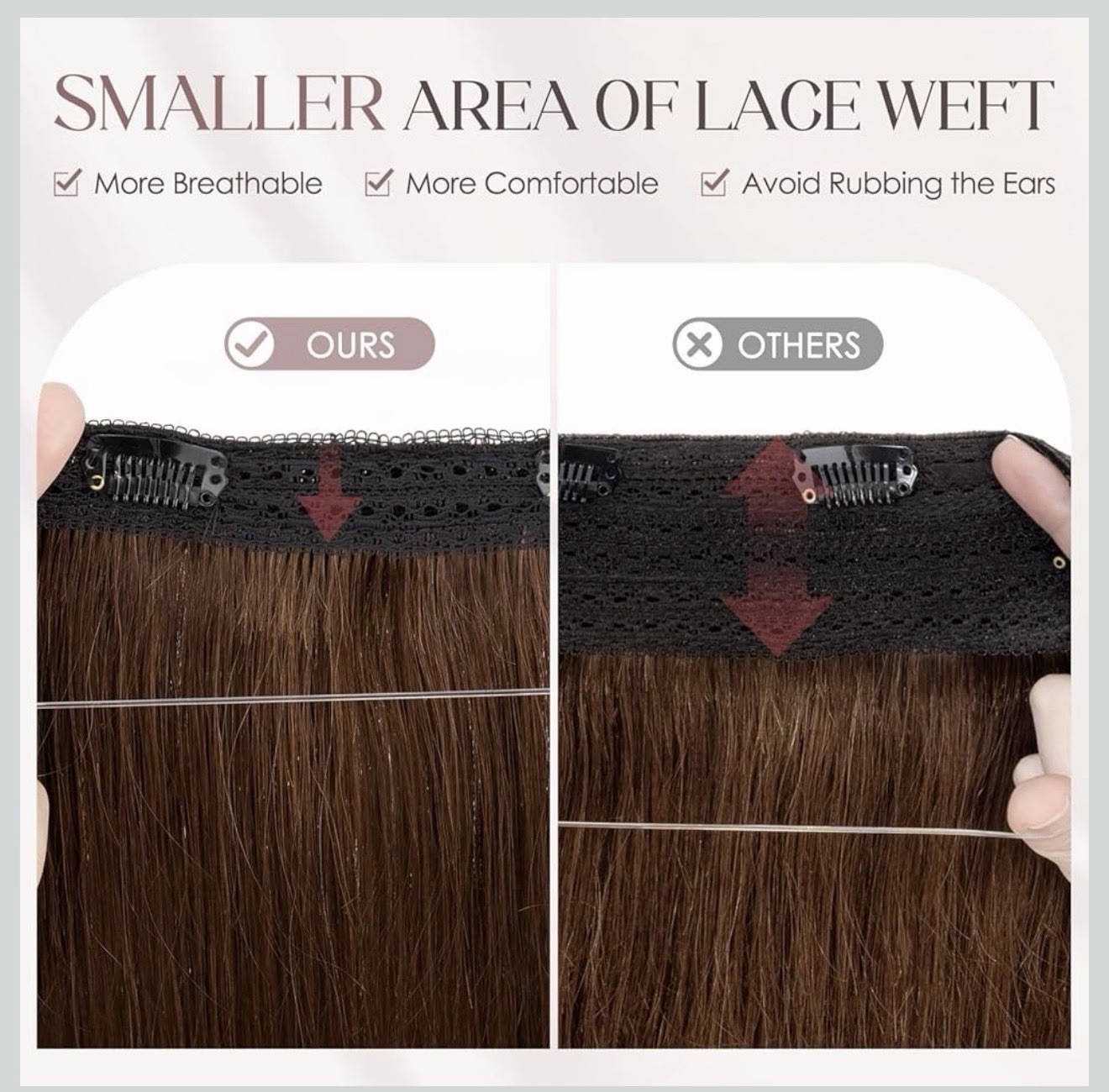 MY-LADY Medium Brown 18 Inch Straight Human Hair Halo Extensions Clip-In Beauty