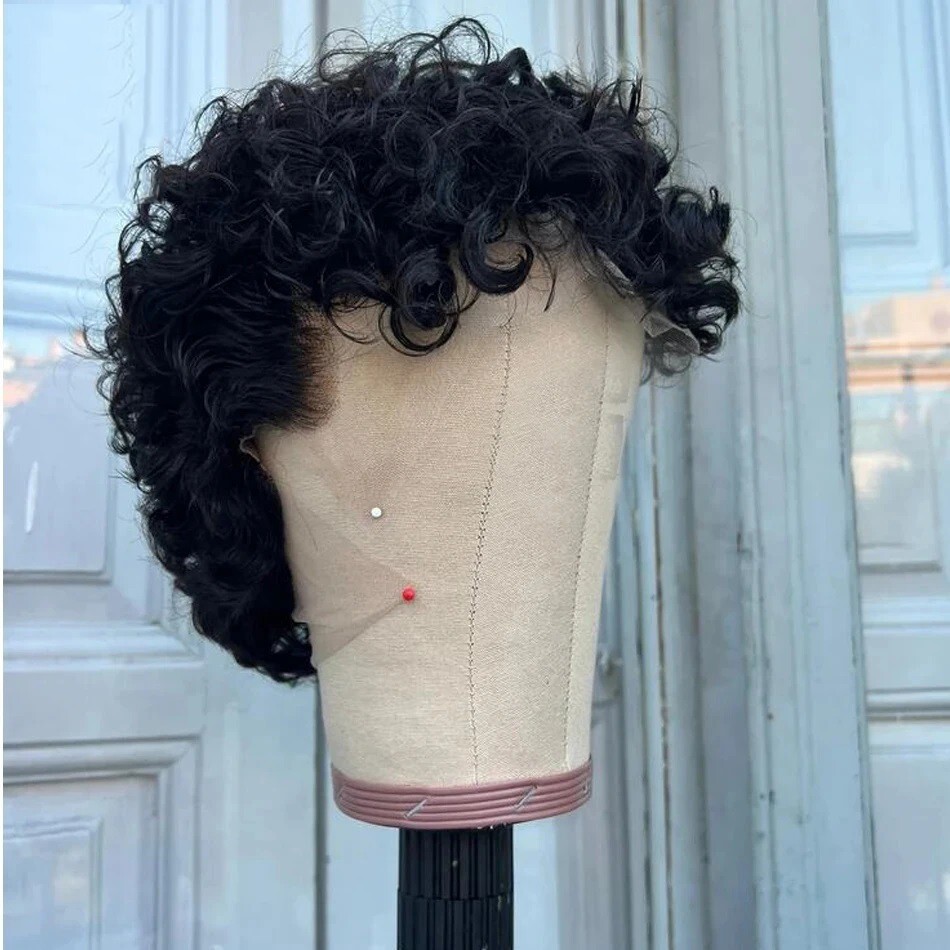 Short Pixie Cut Curly 13X6 Lace Front Wig For Men Brazilian Remy Human Hair Wavy