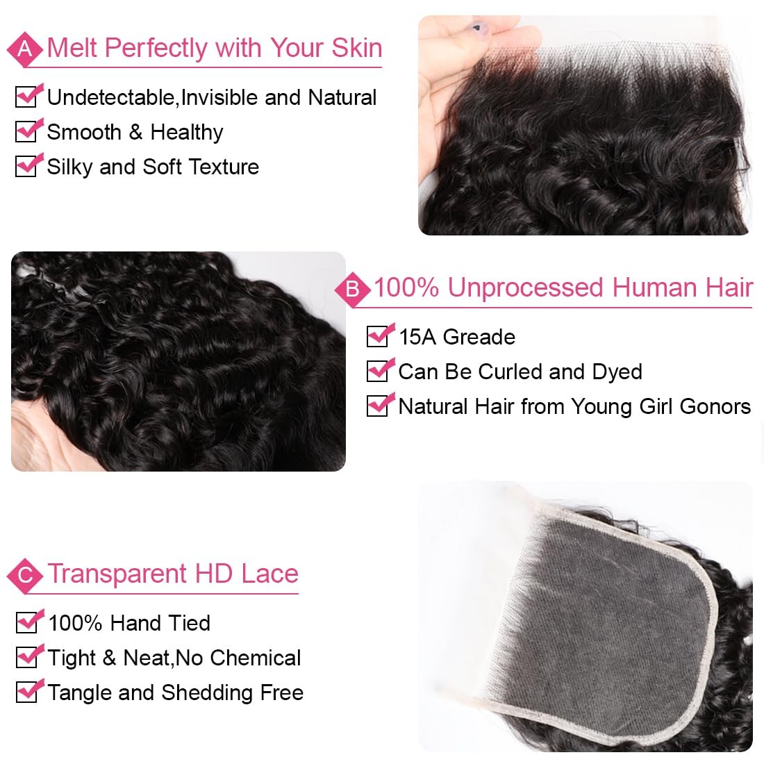 Megeen 5X5 Hd Lace Closure Burmese Curly 22 Inch Ultra-Thin Transparent 15A