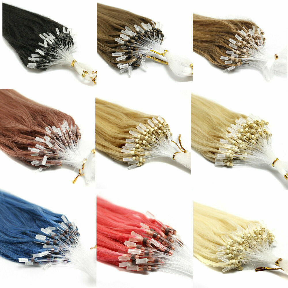 Fish Line Loop Micro Ring Beads Link Indian Remy Human Hair Extensions Straight