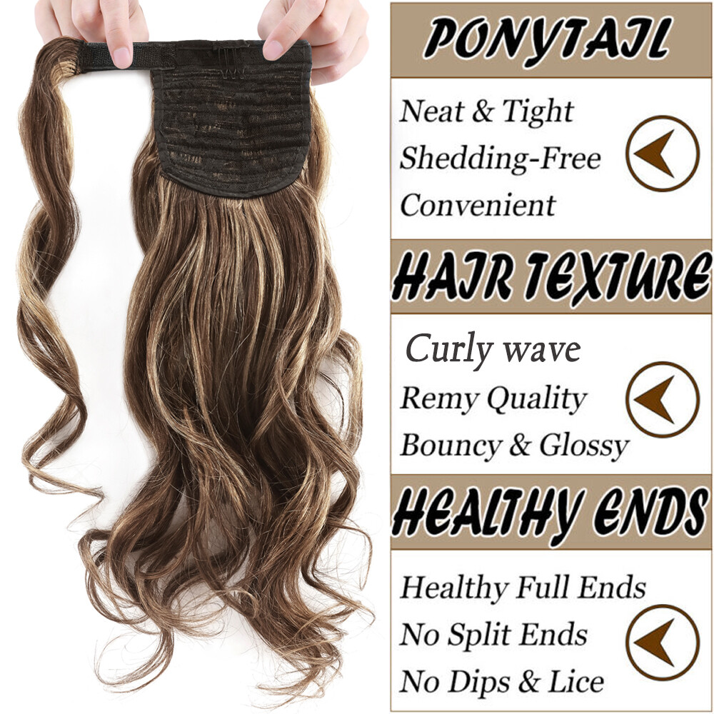 8A Invisible Wrap Around Ponytail Clip In Remy 100% Human Hair Extensions Curly