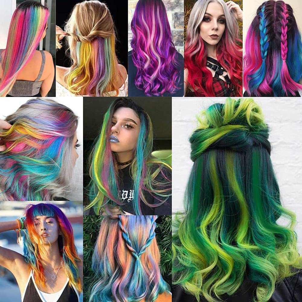 26 Packs Colored Hair Extensions 20Inch Straight Multi-Colors Party Highlights C