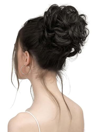 Women’s Synthetic Wavy Curly Bun Clip-in Claw Hairpieces, 10-Inch Black