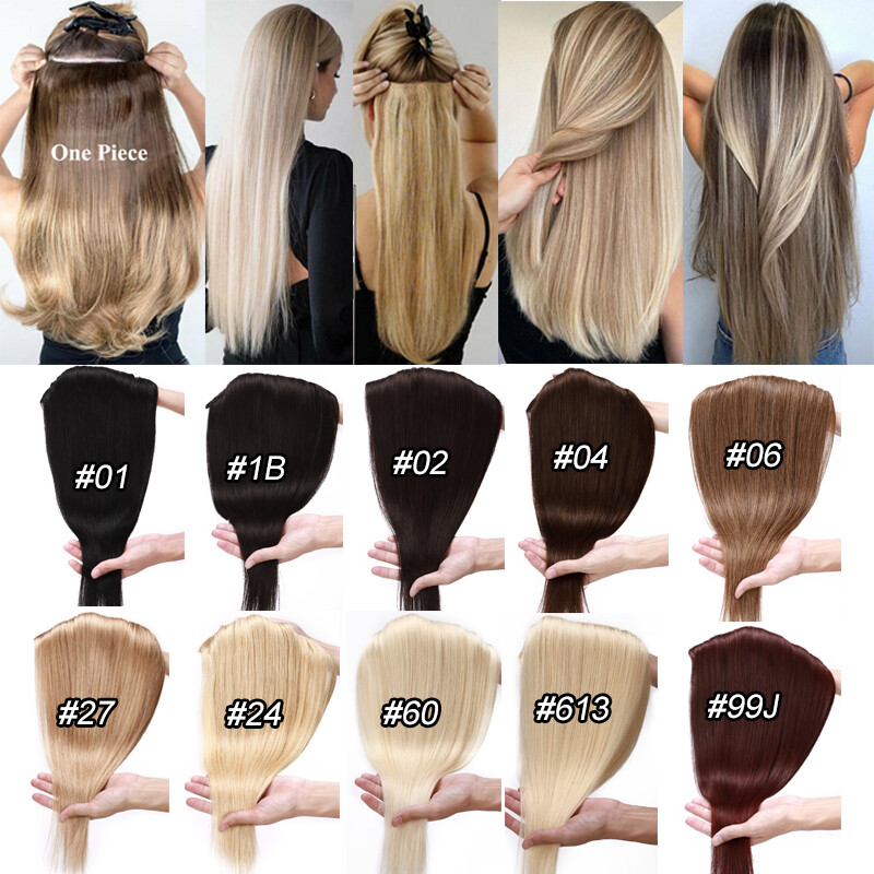 One Piece Clip In 100% Remy Human Hair Extensions Highlight Thick 3/4 Full Head1