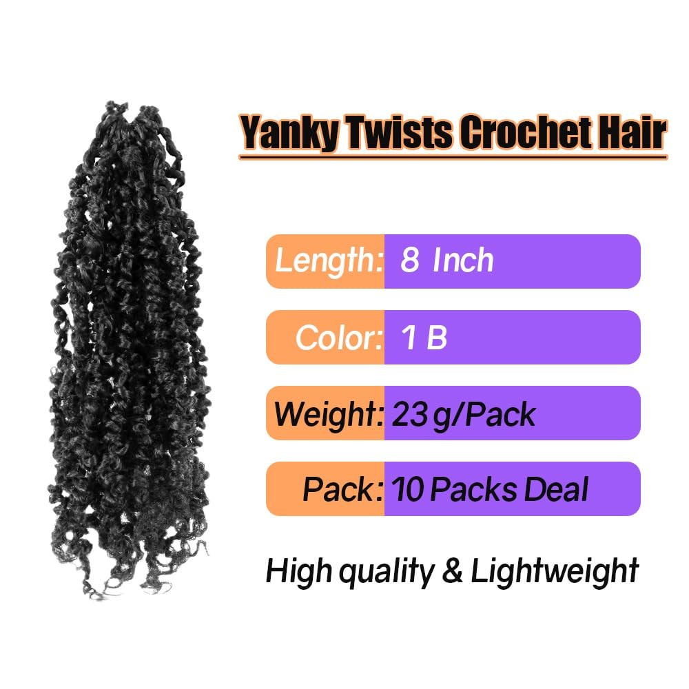 8 Inch 10 Packs Yanky Twist Crochet Hair Pre-twisted Natural Black Kinky Mini…