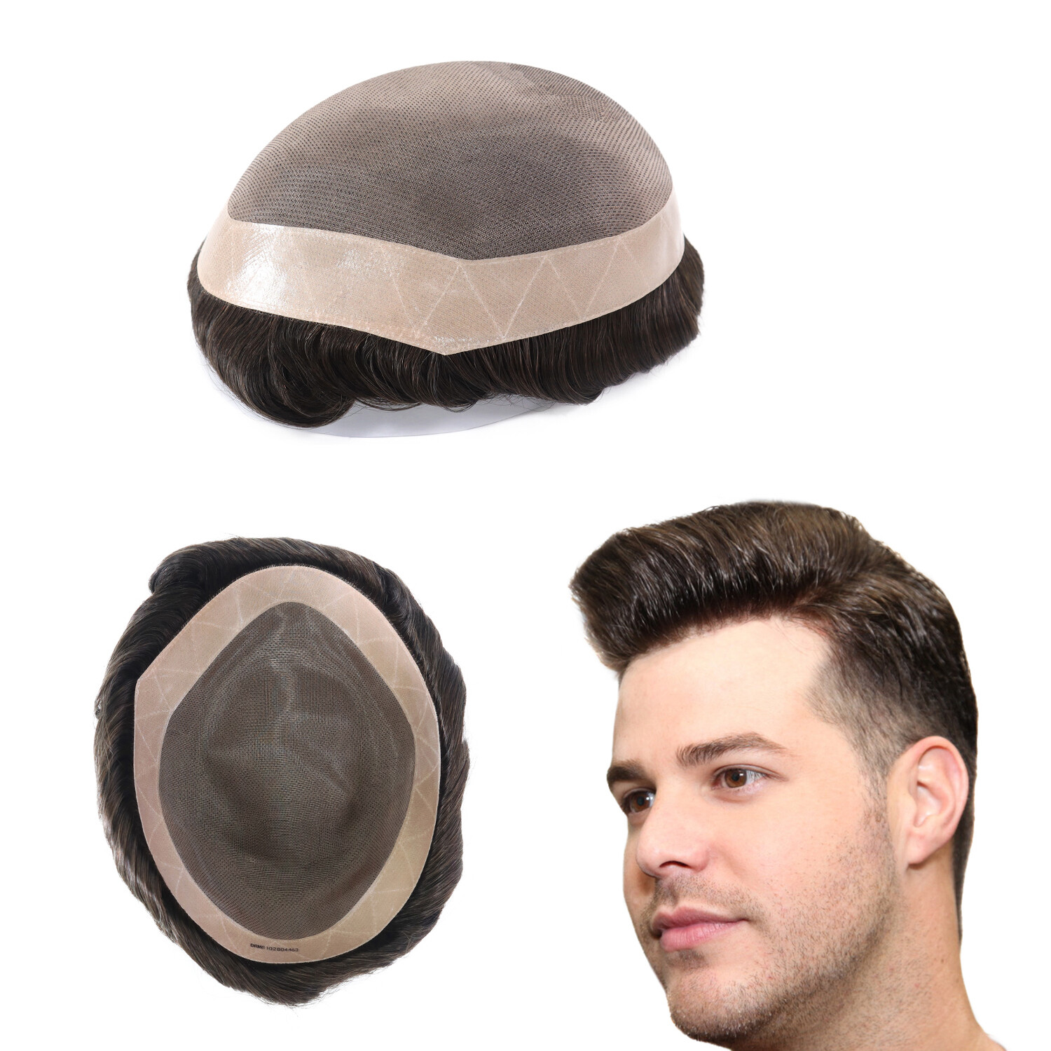 Mens Human Hair Fine Mono Replacement System Hairpiec Poly Skin Toupee 8×11