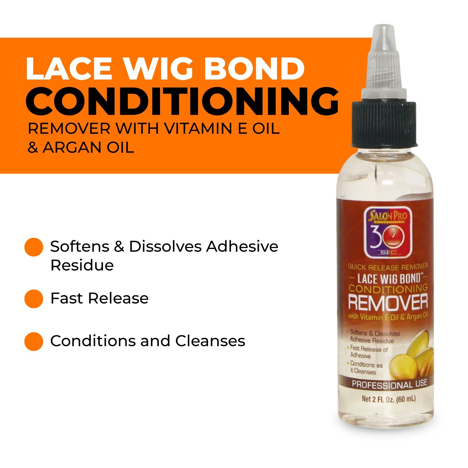 Salon Pro 30 Sec Lace Wig Bond Conditioning Remover – 2 oz x 12 – Sealed Box
