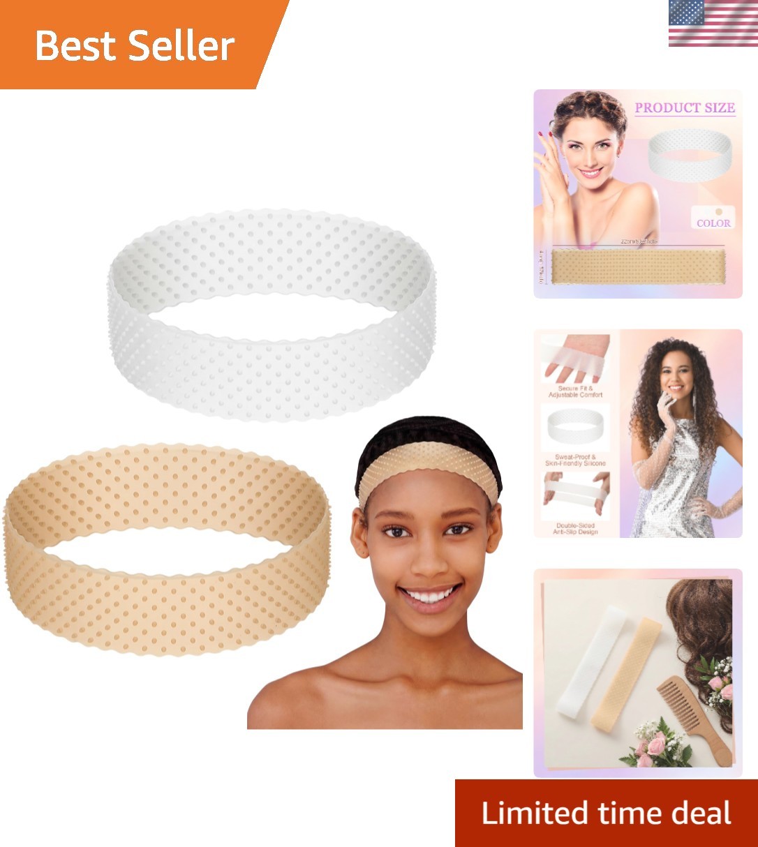 2 Pack Light Brown Silicone Wig Grip Bands – Ideal for Sports & Daily Use