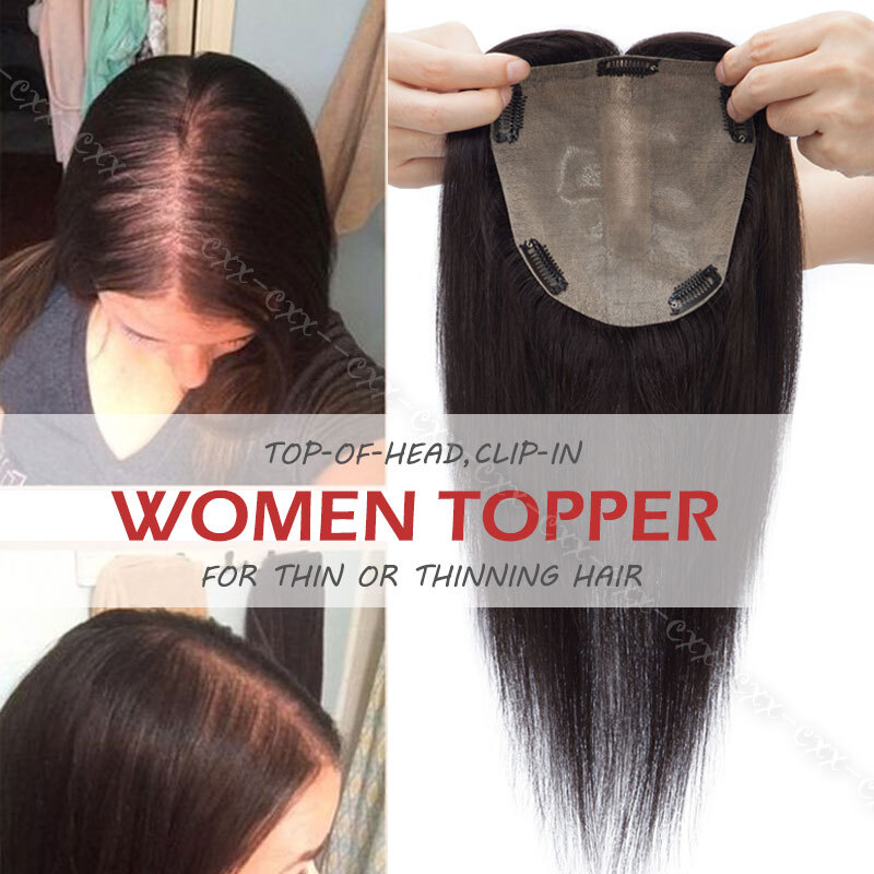 15*16cm Premium Topper Toupee Hairpiece Real Remy Human Hair Silk Base Top Piece