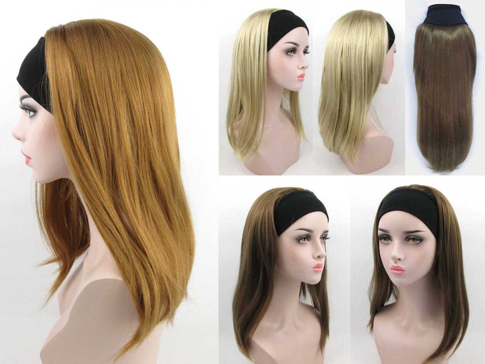 WOMENS 18″ LONG STRAIGHT HAIR LAYERED WIG HAIRPIECE W/ ELASTIC HEADBAND PATRICIA