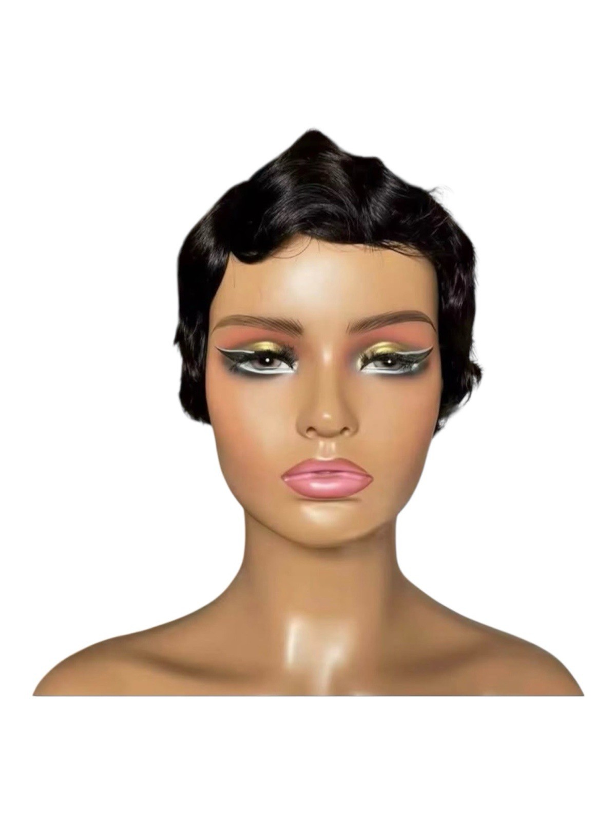 Short Wig for Women Fashion Black Finger Wave Wavy Hairpiece