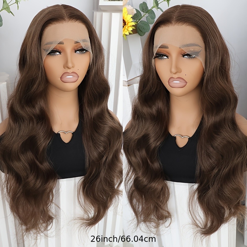 Long Wavy Synthetic Lace Front Wigs Pre Plucked Hairline Glueless Natural Brown