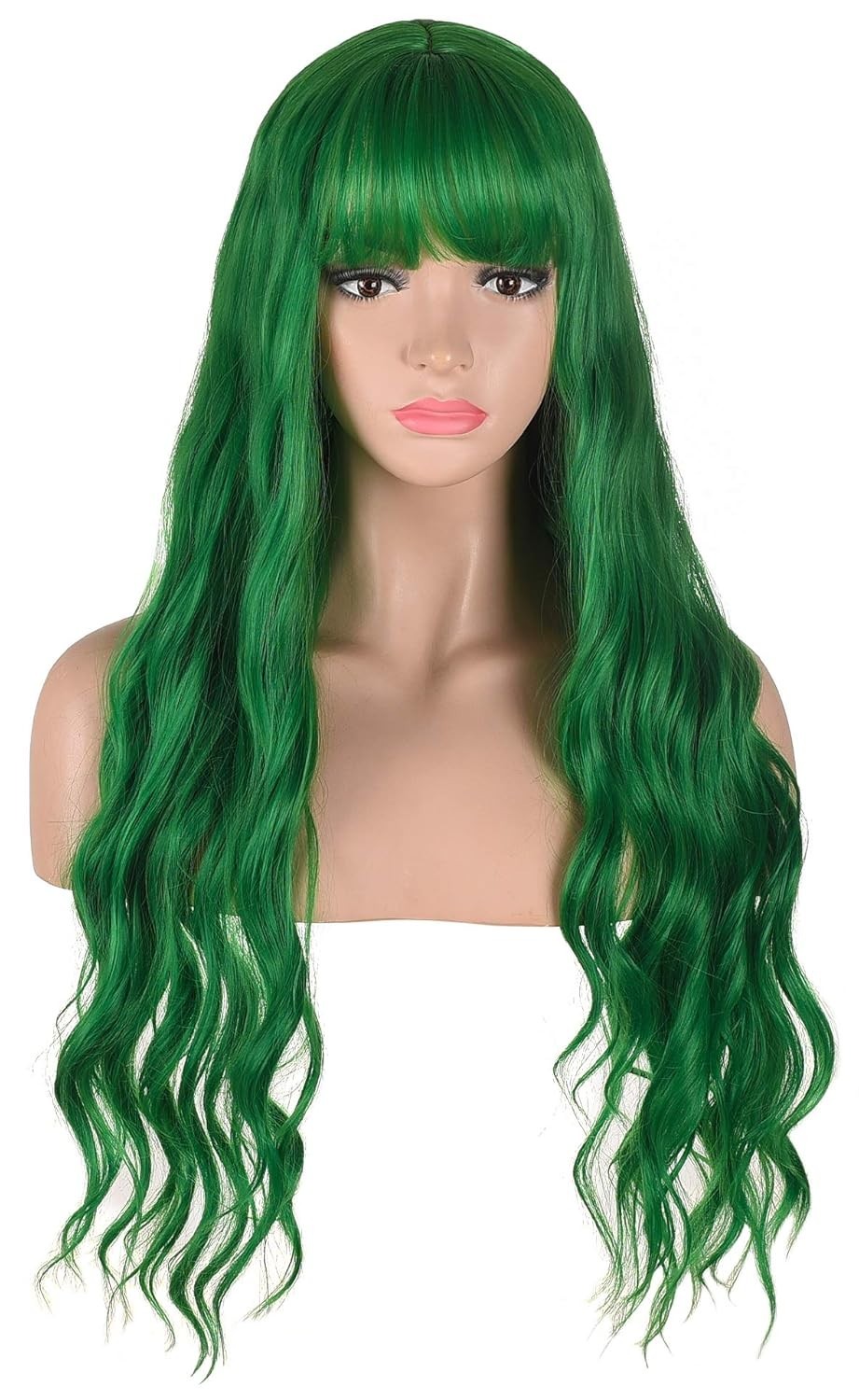 Long Wavy Green Wig with Bangs | Heat Resistant Synthetic Hair Wigs for Women…