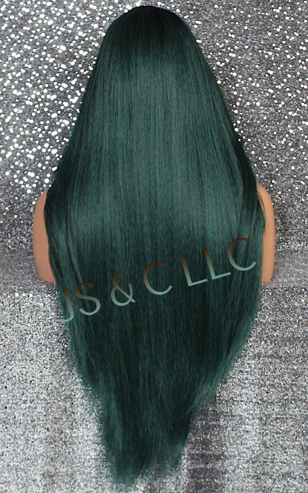 Extra LongHuman Hair blend Heat OK Lace Front Wig WBPC Dark Green