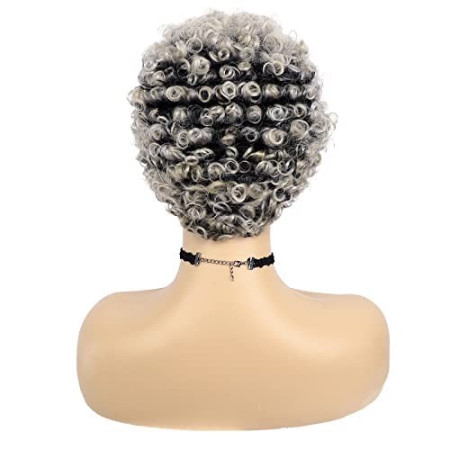 Short Ombre Grey Afro Curly Wigs for Black Women Mixed Blonde Kinky Curly Wig…