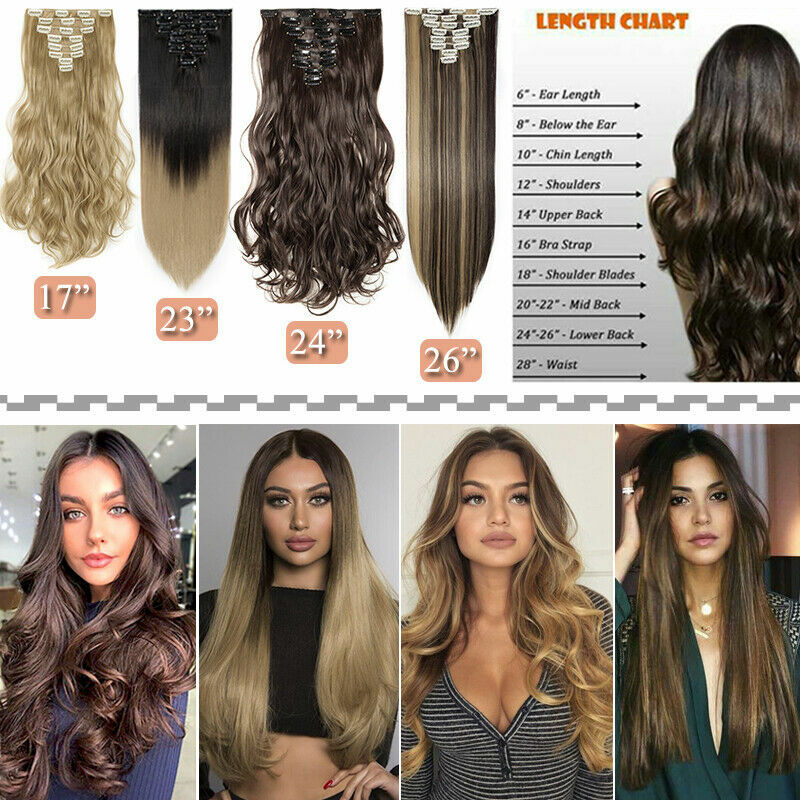 Thick 8Pcs 18Clips Clip in Full Head Hair Extensions Curly Straight For Woman US