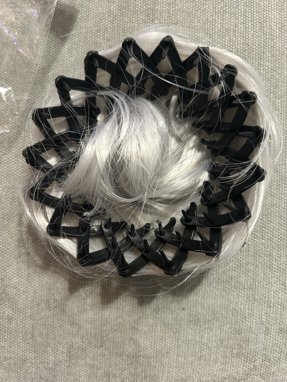 White/Silver/Gray Straight Synthetic Clip-In Bun Scrunchie Hairpiece, 3 in