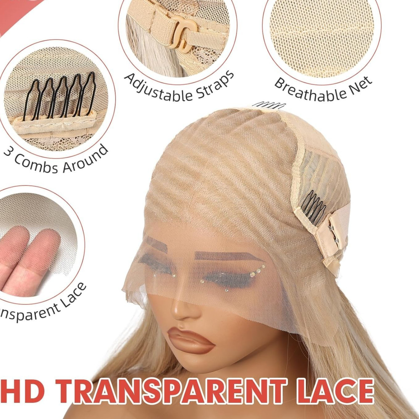 HD Blonde Lace Front Human Hair Blend Straight Wigs
