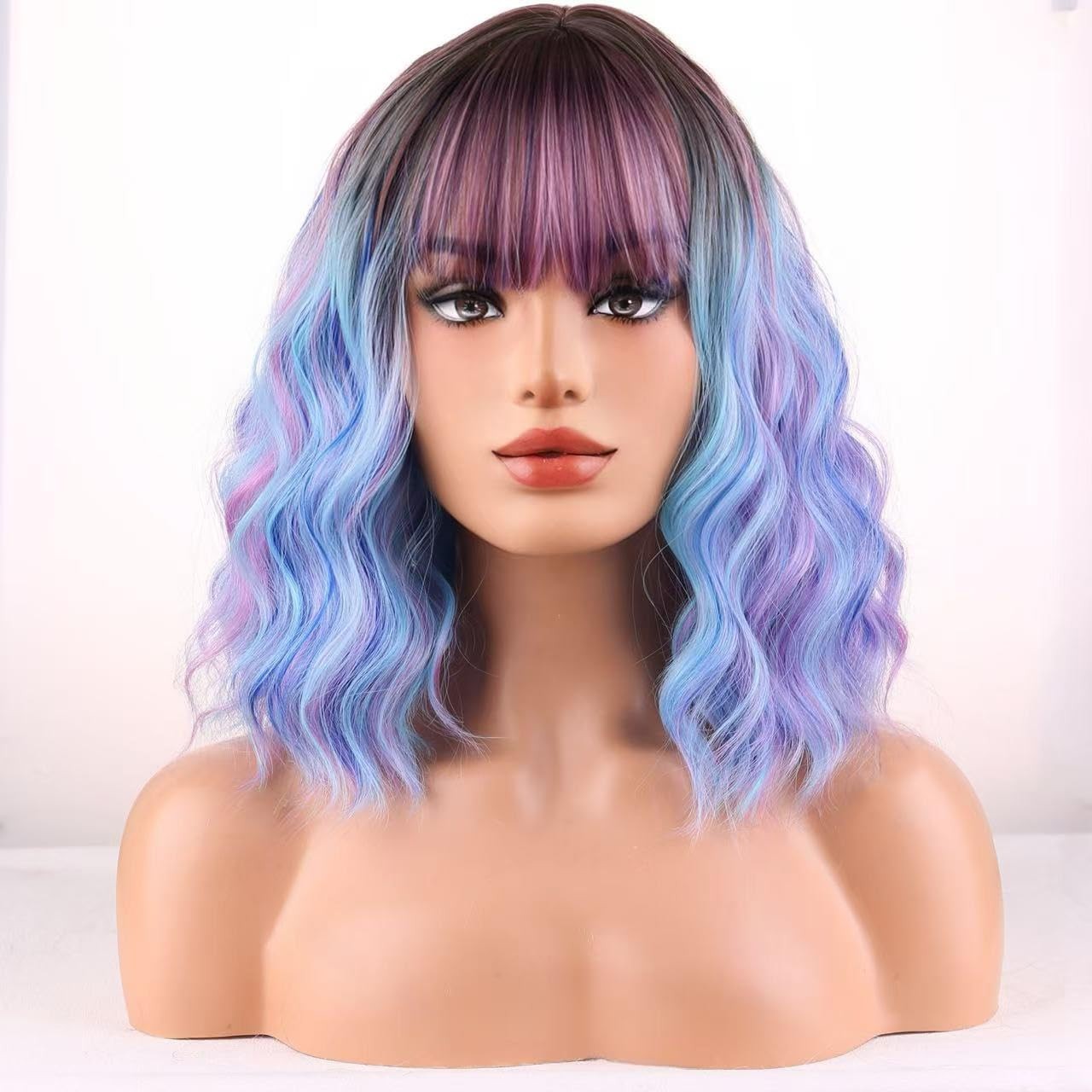 Short Curly Wavy Rainbow Wigs for Women Colorful Wig Short Bob Wig With Bangs