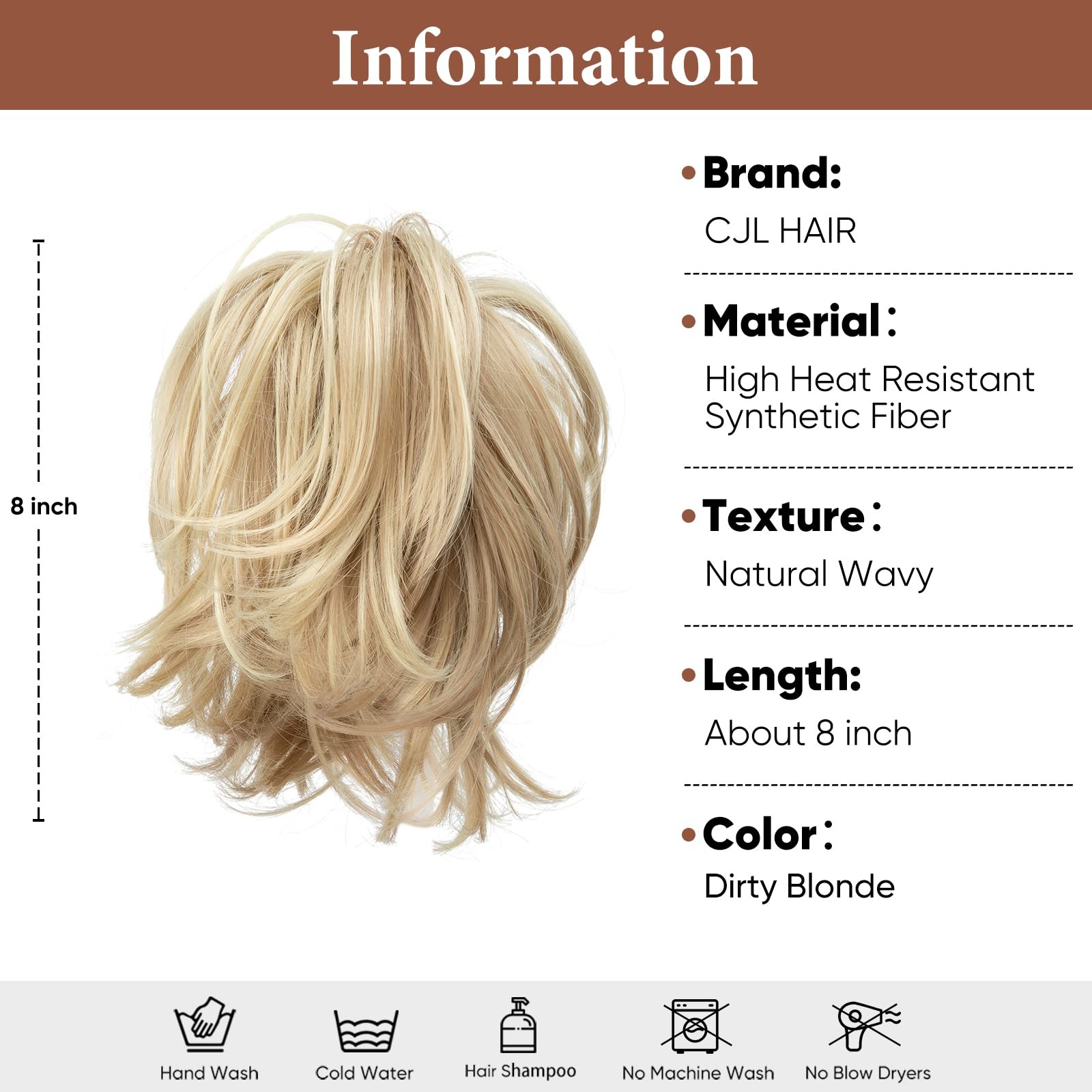CJL HAIR Claw Clip Short Ponytail Hair Extensions Straight, S-Dirty Blonde