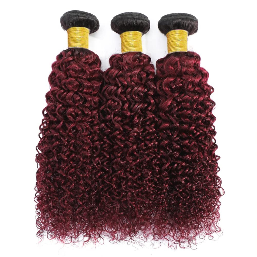 Nuailisex Burgundy Human Hair 1B99J Bundles Human Hair Ombre Kinky Curly