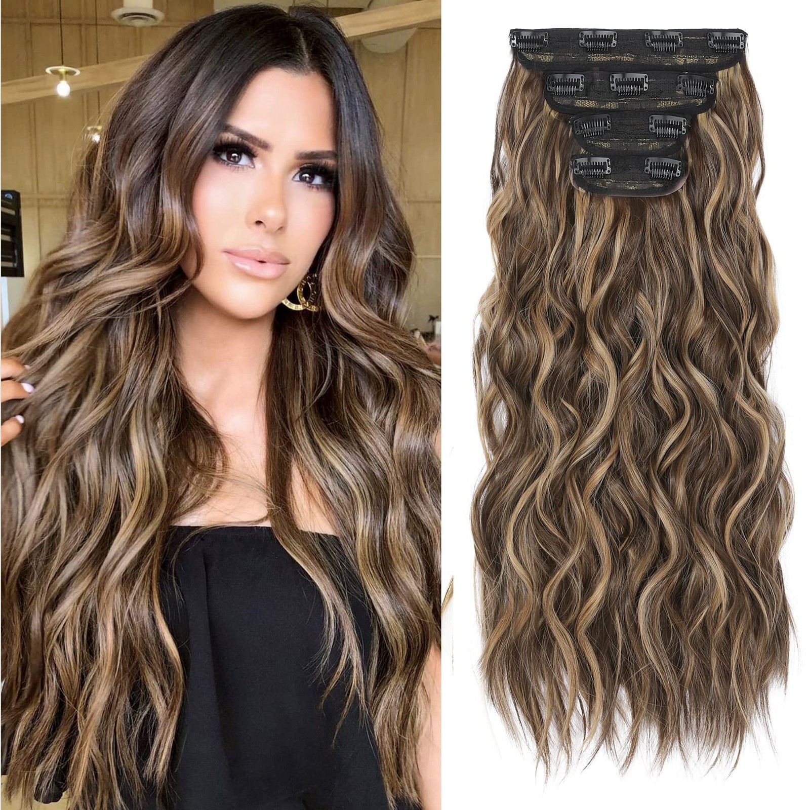 Hair Extensions, 4PCS Clip in Hair Extensions HE001 Natural Soft Synthetic Ha…