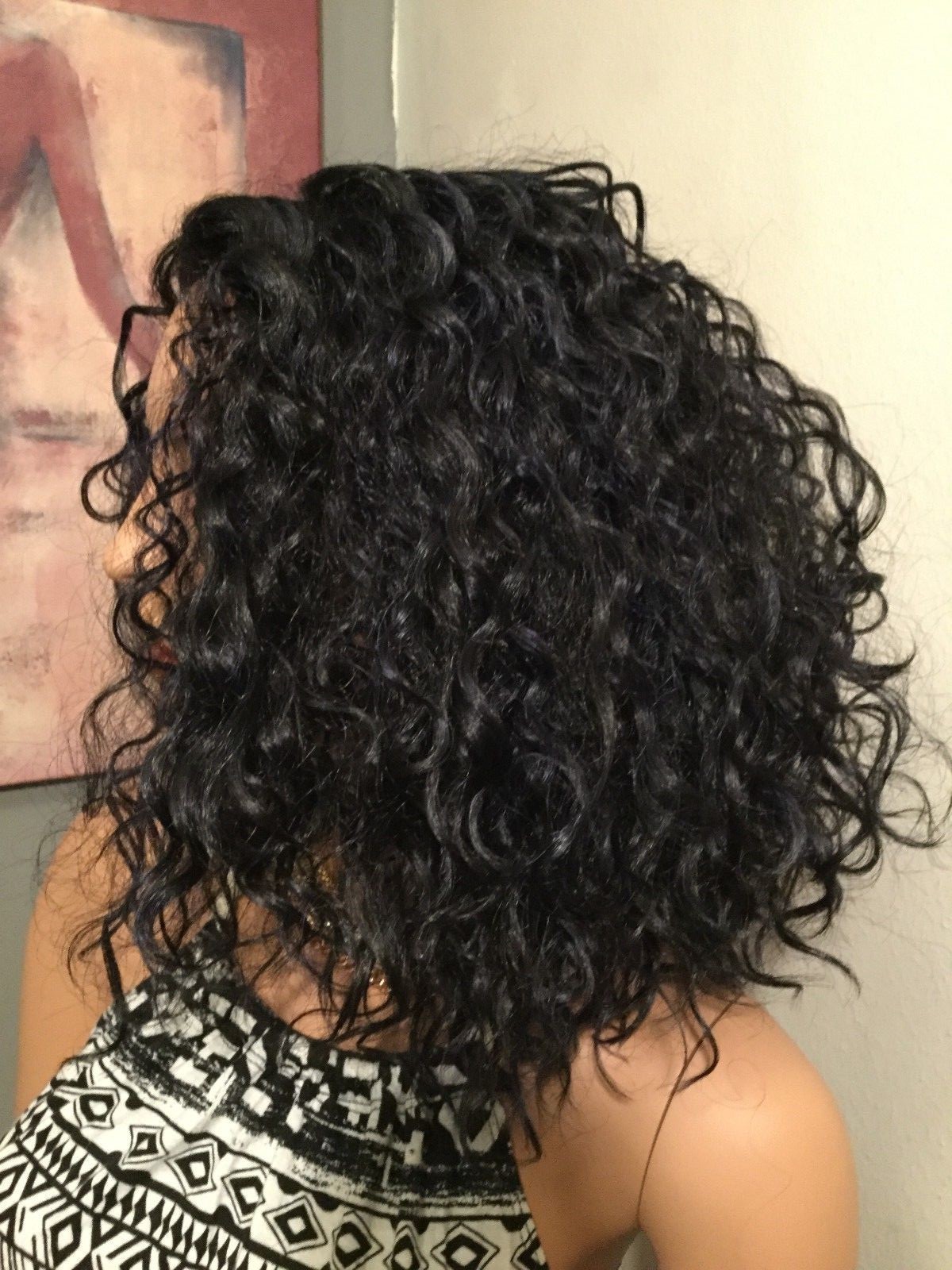 NWT NBF Blue Black Curly Wig Heat Resistant Fiber