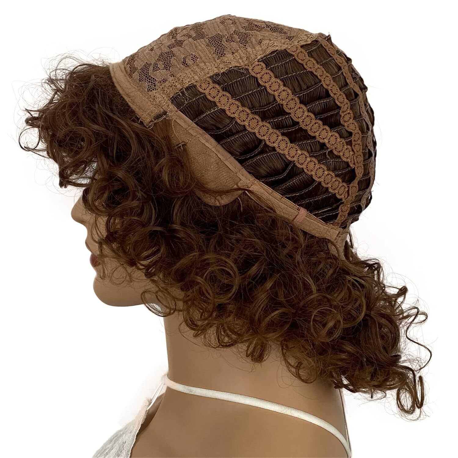 Curly Women Wigs Natural Synthetic Wig Dark Auburn With Highlight Medium