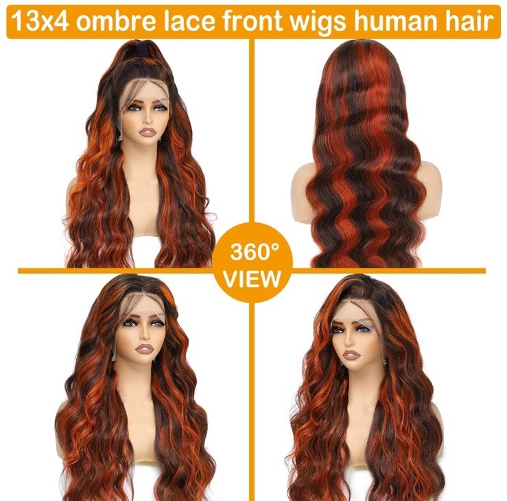 Ginger Brown BodyWave 13×4 Lace Front Human Hair Wig Woman And Baby Hair 26”